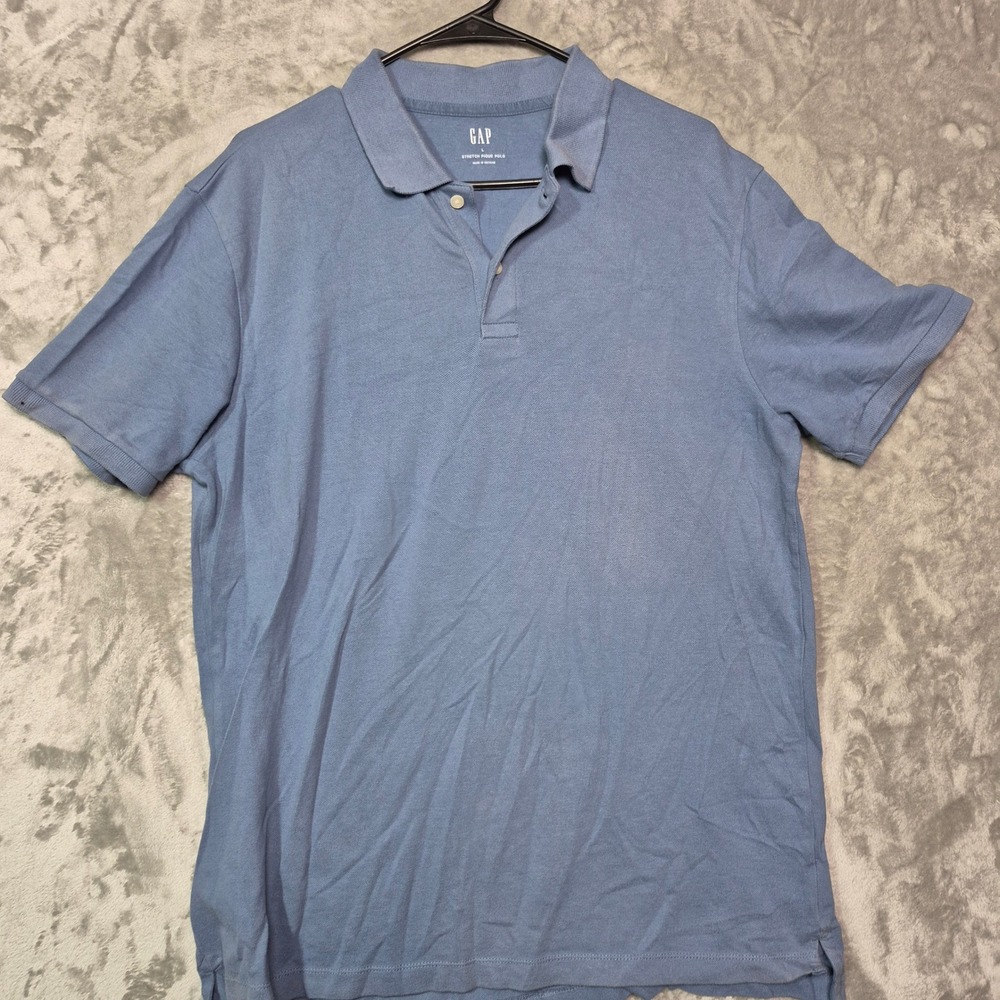 GAP Mens Stretch Pique Polo Shirt Light Blue Short Sleeve Size L 1361